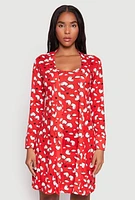 Womens Cherry Heart Print Cami Nightgown and Robe, Red, Size L
