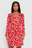 Womens Cherry Heart Print Cami Nightgown and Robe, Red, Size L