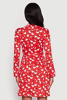 Womens Cherry Heart Print Cami Nightgown and Robe, Red, Size L