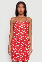 Womens Cherry Heart Print Cami Nightgown and Robe, Red, Size L