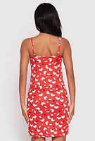 Womens Cherry Heart Print Cami Nightgown and Robe, Red, Size L