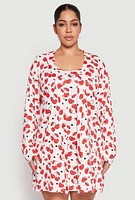 Womens Plus Size Cherry Hearts Cami Nightgown with Robe, White, Size 3X