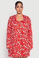 Womens Plus Size Cherry Hearts Cami Nightgown with Robe, Red, Size 2X