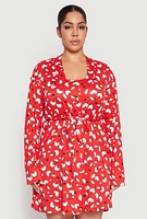 Womens Plus Size Cherry Hearts Cami Nightgown with Robe, Red, Size 3X