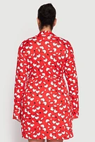 Womens Plus Size Cherry Hearts Cami Nightgown with Robe, Red, Size 2X