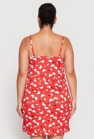 Womens Plus Size Cherry Hearts Cami Nightgown with Robe, Red, Size 3X