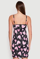 Womens Ribbed Knit Heart Print Cami Nightgown and Robe,