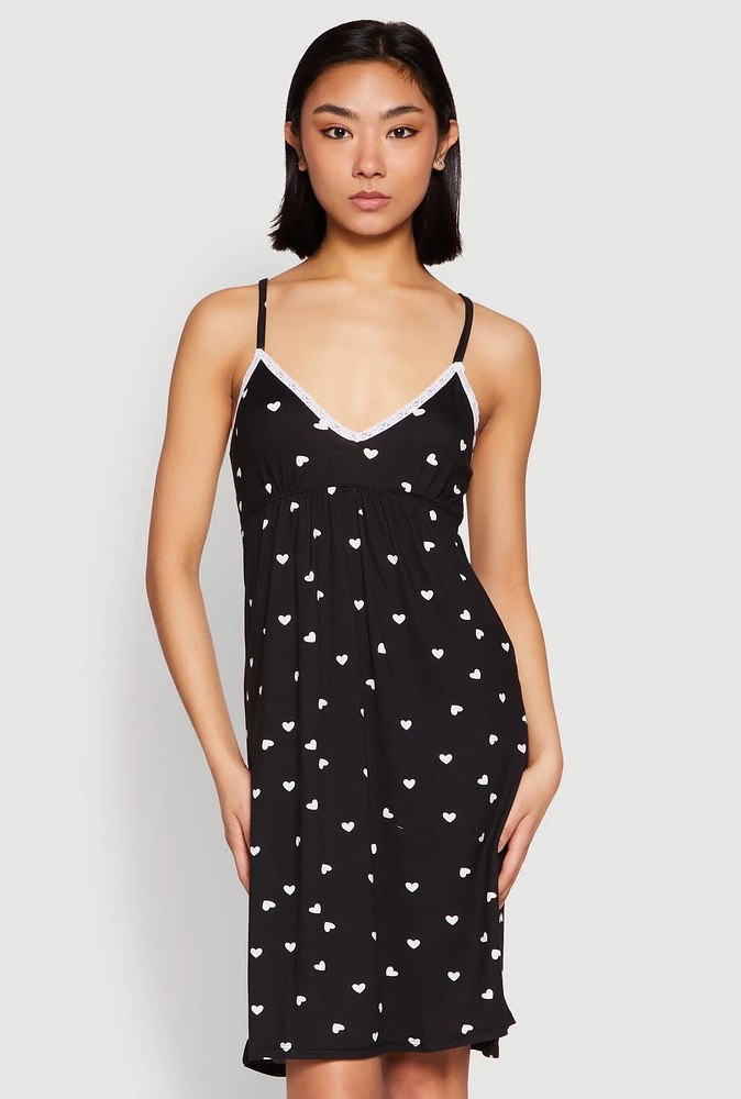 Womens Soft Knit Heart Print Cami Nightgown,