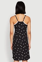 Womens Soft Knit Heart Print Cami Nightgown, Black, Size S