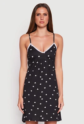 Womens Soft Knit Heart Print Cami Nightgown, Black, Size M
