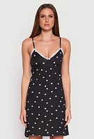 Womens Soft Knit Heart Print Cami Nightgown, Black, Size M