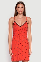 Womens Soft Knit Heart Print Cami Nightgown, Red, Size M