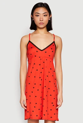 Womens Soft Knit Heart Print Cami Nightgown, Red, Size L