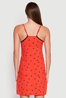 Womens Soft Knit Heart Print Cami Nightgown, Red, Size M