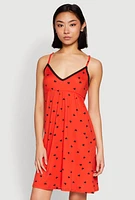 Womens Soft Knit Heart Print Cami Nightgown, Red, Size L