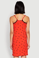 Womens Soft Knit Heart Print Cami Nightgown, Red, Size L