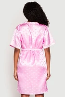 Womens Satin Heart Print Cami Nightgown with Robe, Pink, Size XL