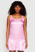 Womens Satin Heart Print Cami Nightgown with Robe, Pink, Size XL