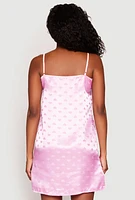 Womens Satin Heart Print Cami Nightgown with Robe, Pink, Size XL