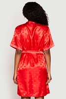 Womens Satin Heart Print Cami Nightgown with Robe, Red, Size S