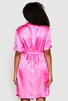 Womens Satin Heart Print Cami Nightgown with Robe, Pink,