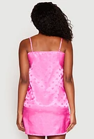 Womens Satin Heart Print Cami Nightgown with Robe, Pink,