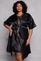 Womens Plus Heart Print Satin Nightgown with Robe,