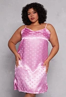 Womens Plus Size Heart Print Satin Nightgown with Robe, Pink, Size 2X