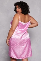 Womens Plus Size Heart Print Satin Nightgown with Robe, Pink, Size 2X