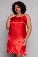 Womens Plus Size Heart Print Satin Nightgown with Robe, Red, Size 1X