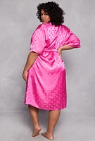 Womens Plus Size Heart Print Satin Nightgown with Robe, Pink, Size 3X