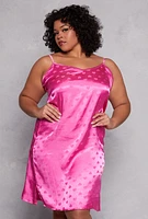 Womens Plus Size Heart Print Satin Nightgown with Robe, Pink, Size 3X