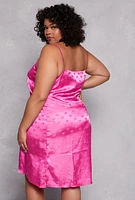 Womens Plus Size Heart Print Satin Nightgown with Robe, Pink, Size 3X