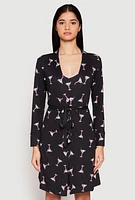 Womens Martini Print Cami Nightgown and Robe Set, Black, Size S