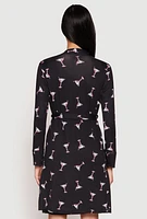 Womens Martini Print Cami Nightgown and Robe Set, Black, Size S