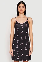 Womens Martini Print Cami Nightgown and Robe Set, Black, Size S