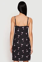 Womens Martini Print Cami Nightgown and Robe Set, Black, Size M