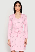 Womens Martini Print Cami Nightgown and Robe Set, Pink, Size L