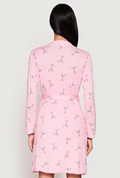 Womens Martini Print Cami Nightgown and Robe Set, Pink, Size L