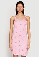 Womens Martini Print Cami Nightgown and Robe Set, Pink, Size L