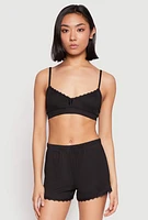 Womens Ribbed Knit Pajama Bralette and Shorts with Robe,