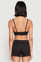 Womens Ribbed Knit Pajama Bralette and Shorts with Robe,