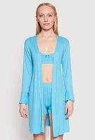 Womens Ribbed Knit Pajama Bralette and Shorts with Robe,