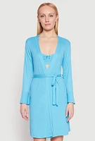 Womens Ribbed Knit Pajama Bralette and Shorts with Robe,
