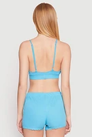 Womens Ribbed Knit Pajama Bralette and Shorts with Robe,