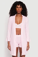 Womens Polka Dot Pajama Bralette and Shorts with Robe, Pink, Size S