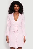 Womens Polka Dot Pajama Bralette and Shorts with Robe, Pink, Size S