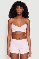 Womens Polka Dot Pajama Bralette and Shorts with Robe, Pink, Size S