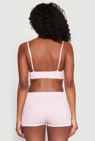 Womens Polka Dot Pajama Bralette and Shorts with Robe, Pink, Size S