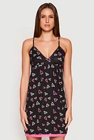 Womens Soft Knit Heart Print Cami Nightgown, Black, Size L